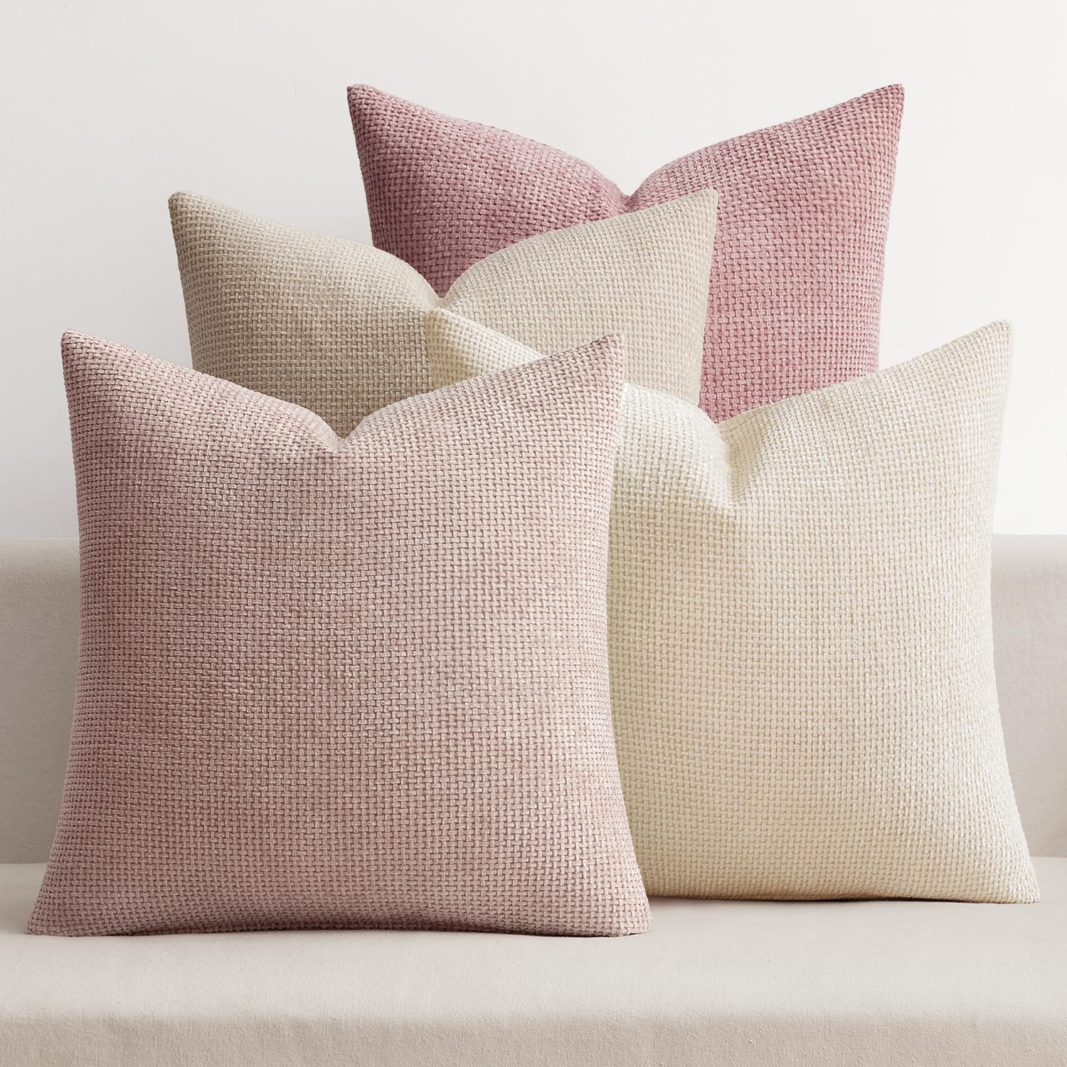 Pack of 4 Couch Throw Pillow Covers 18x18 Inch Neutral Blue Soft Decorative Chenille Pillow Covers Farmhouse Accent Cushion Covers for Boho Western Spring Coastal Decor Sofa Bed Living Room