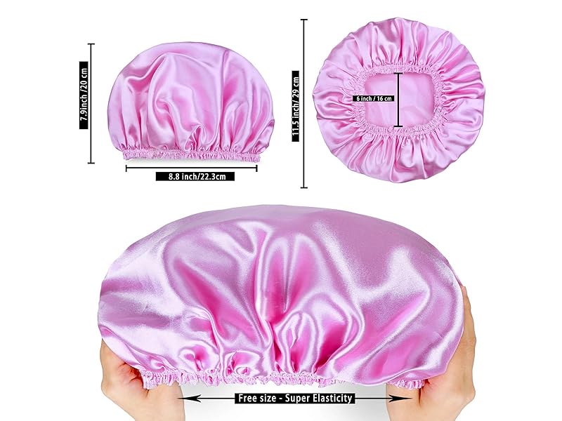 Shower Caps for Women, 4 PCS Elastic and Reusable Bath Caps, Double Waterproof Layers Shower Cap, Bathing Shower Caps, Environmental Protection Hair Bath Hat - Solid Color