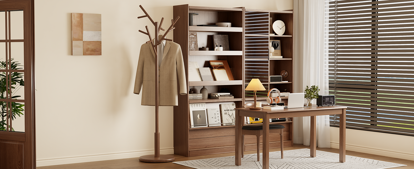 Coat Rack,Solid Wood Coat Rack Freestanding with 12 Hooks,Coat tree freestanding 3 Adjustable Heights for coat, Hats, Handbags，Coat Stand for Entryway,Bedroom (Walnut)