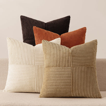 MIULEE Teal Orange Decorative Throw Pillow Covers 18x18 Inch Set of 4 Boho Corduroy Striped Cushion Cases Modern Farmhouse Patchwork Pillow Cases for Couch Sofa Bedroom Home Decor