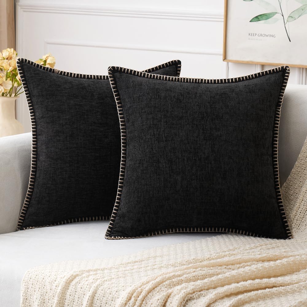 MIULEE Pack of 2 Couch Throw Pillow Covers 18x18 Inch Sage Green Farmhouse Decorative Pillow Covers with Stitched Edge Soft Chenille Solid Dyed Summer Pillow Covers for Sofa Bed Living Room