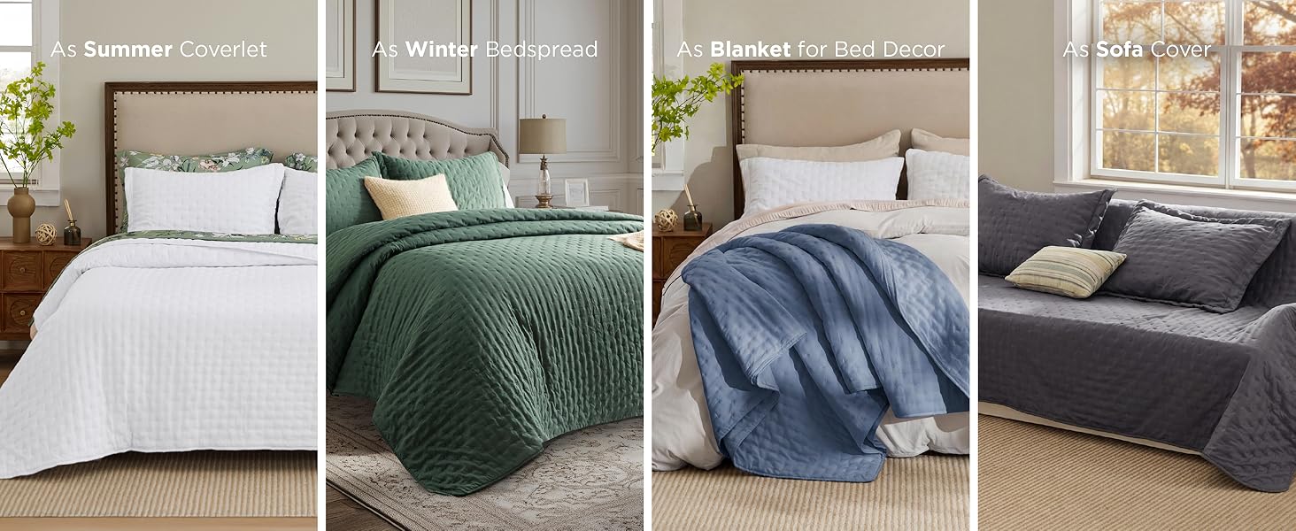 Quilts Queen Size - Bright White Bedspread Queen Size & Lightweight Comforter, Modern Coverlet with Clover Pattern, Ultra Soft All-Season Bedding, 90 x 96 Inches | Stitch-Free Quilting, Lightweight, Summer Bedding Set, Machine Washable, Pet-Friend