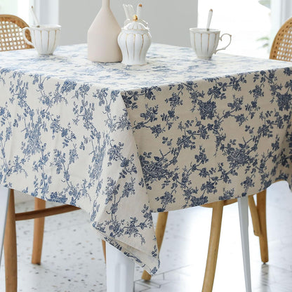 Pastoral Round Tablecloth - 60 Inch Dia. Table Cloth - Washable Table Cover with Dust-Proof Wrinkle Resistant for Restaurant, Picnic, Indoor and Outdoor Dining, Floral (Dark Blue)