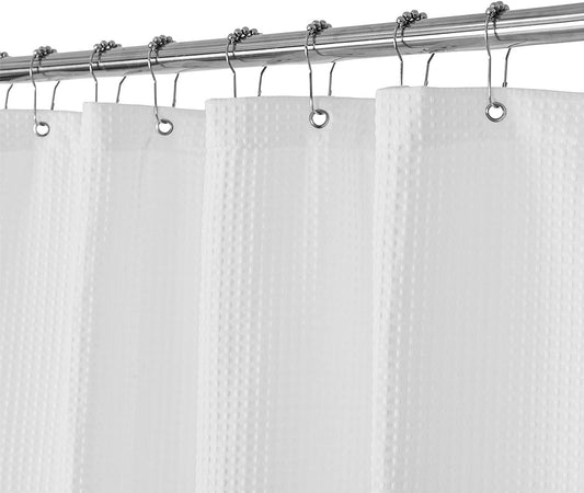 Design Waffle Weave White Shower Curtain Hotel Luxury Quality, Fabric Shower Curtains for Bathroom, Pique Pattern Cloth, Water Repellent and Machine Washable, Standard Size 71" x 72"