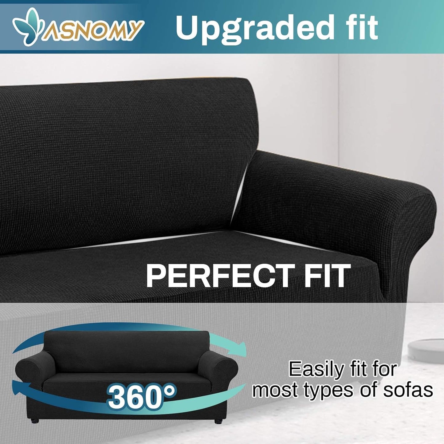 Couch Covers for 3 Cushion Couch Sofa Pet Friendly, 3 Seater Sofa Cover Washable Slipcovers Protector Furniture Covers for Dogs Spandex Jacquard Fabric Small Checks（Large，Black）