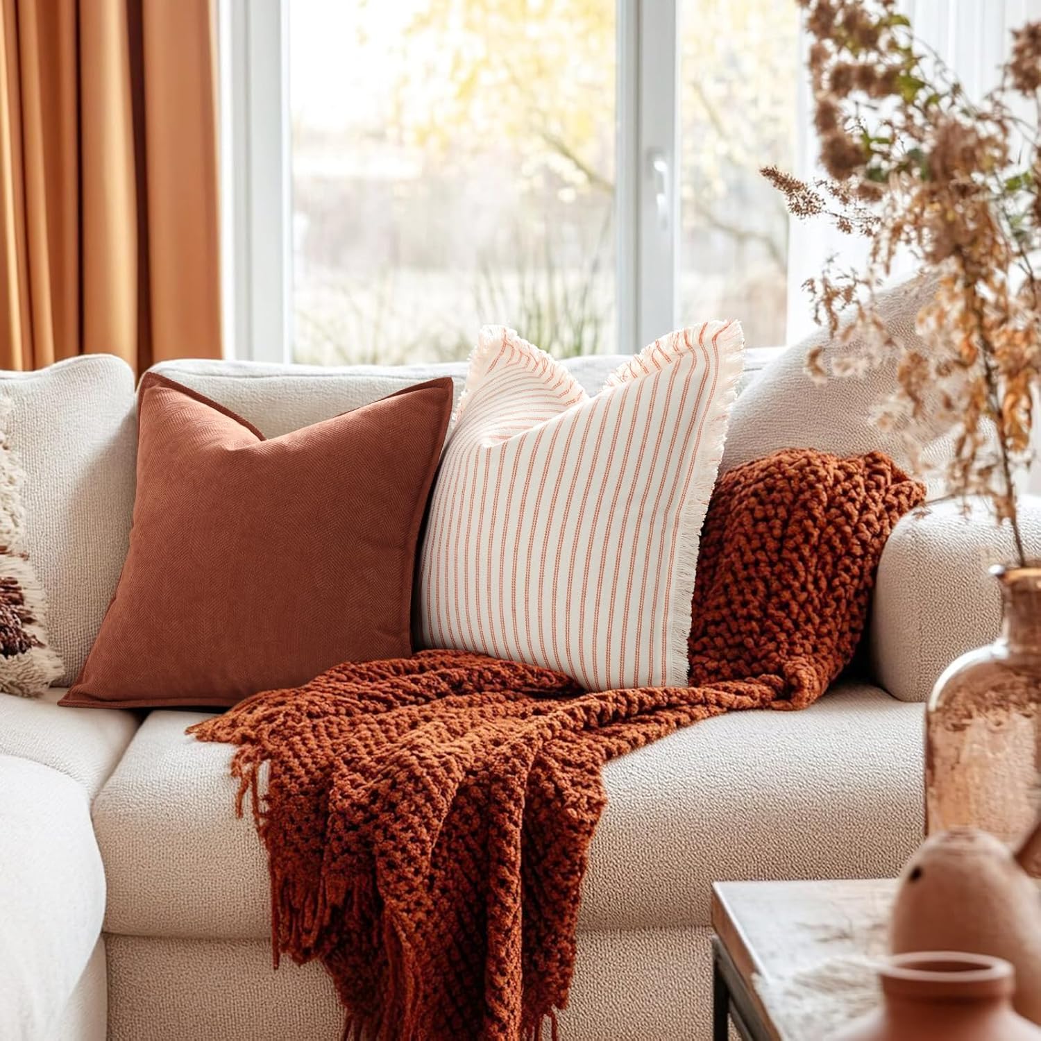Rust Chenille Throw Pillow Covers