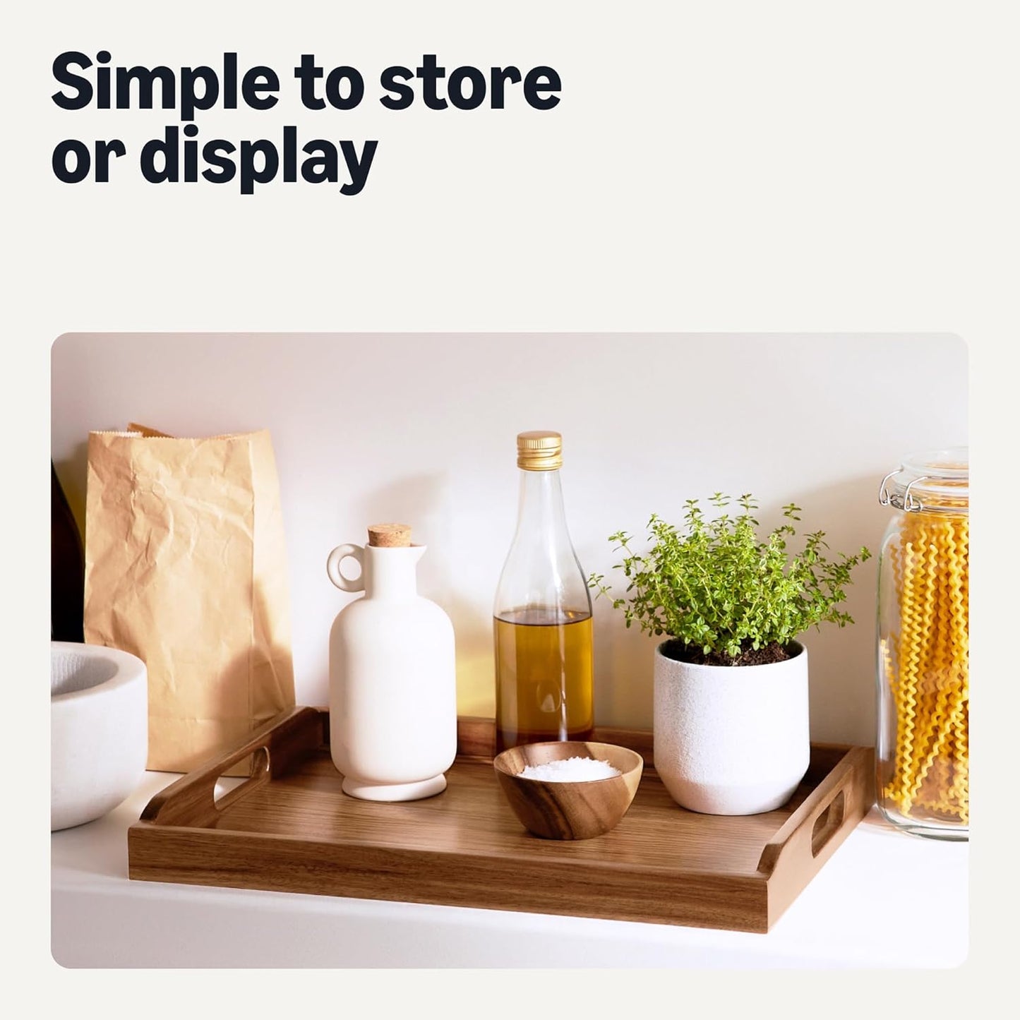 Basics Wooden Serving Tray, Acacia Wood, 17 x 12 in.