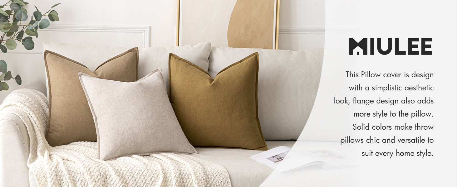 MIULEE Decorative Linen Euro Sham Pillow Covers 24x24 Natural Beige Boho Farmhouse Neutral Couch Throw Pillows for Bed Pack of 2 Accent Modern Pillowcase Sofa Livingroom Home Decor