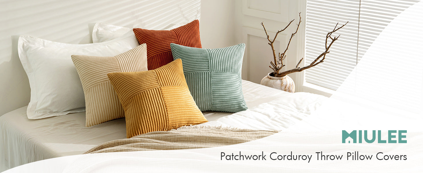 MIULEE Teal Orange Decorative Throw Pillow Covers 18x18 Inch Set of 4 Boho Corduroy Striped Cushion Cases Modern Farmhouse Patchwork Pillow Cases for Couch Sofa Bedroom Home Decor