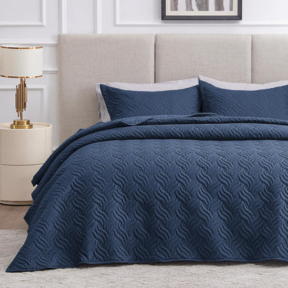 Love's cabin Quilts for Queen Bed Blue Bedspreads - Soft Bed Summer Lightweight Bedspread Comforter - Modern Style Coin Pattern Coverlet for All Season - 3 Pieces (1 Quilt, 2 Pillow Shams)