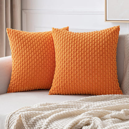 MIULEE Pack of 2 Decorative Throw Pillow Covers 18x18 Inch Soft Boho Striped Textured Corduroy Pillow Covers Spring Modern Farmhouse Home Decor for Couch Bed Sofa Living Room Sage Green