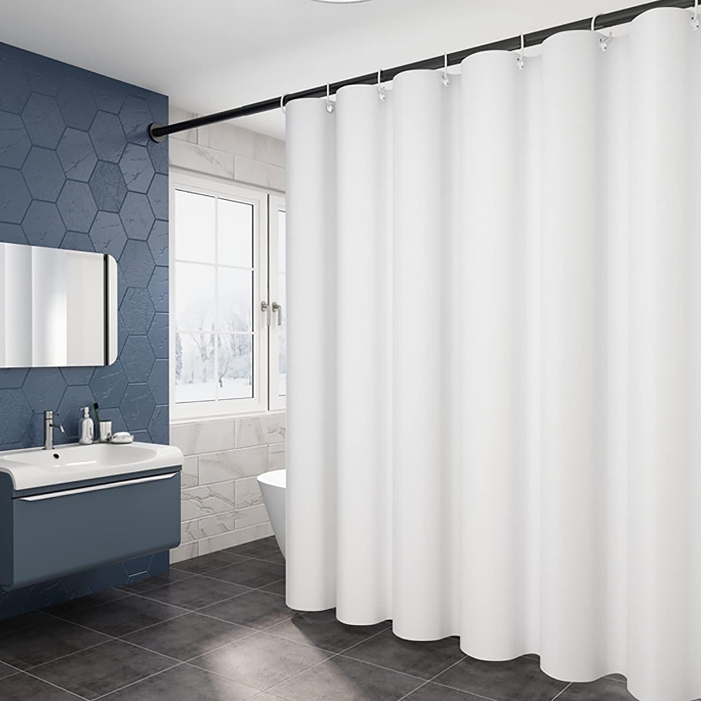 Fabric Shower Curtain Liner, Waterproof Hotel Quality, Bathroom Curtains Rust Resistant Grommets, 72 x 72 Machine Washable (Black)